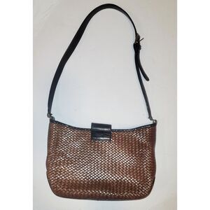 Talbots Brown Black Woven Leather Shoulder Bag Handbag 12" x 7.25"